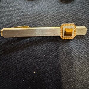 Vintage Swank Gold and Silver Toned Tie Clip with Tigers eye